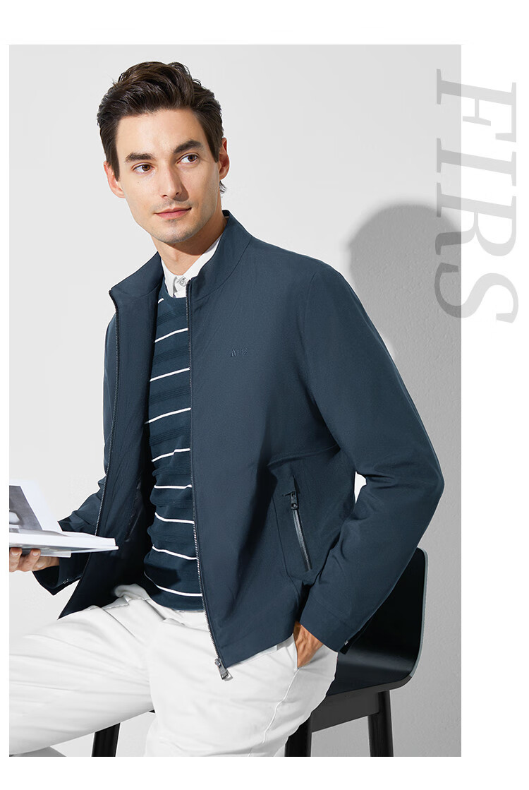 FIRS Men's Jacket for Spring And Autumn, Simple Business Casual Commuter Style, Solid Color Short Stand-Collar Cutaway Zipper Jacket for Me 2
