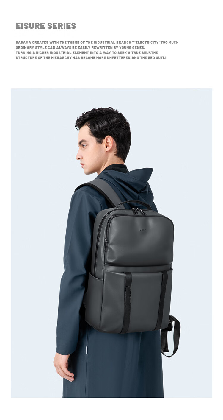 GOLF Backpack for Men, Soft Leather 15.6-Inch Laptop Bag, Large Capacity Commuter Business Travel Bag, Student Schoolbag for Wome 14