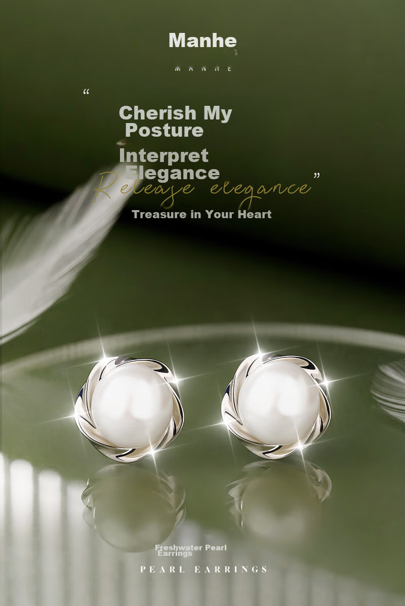MANHE S925 Silver Stud Earrings for Women, Freshwater Pearl Earrings, Birthday Valentine's Day Gift for Girlfriend Or Mother 2