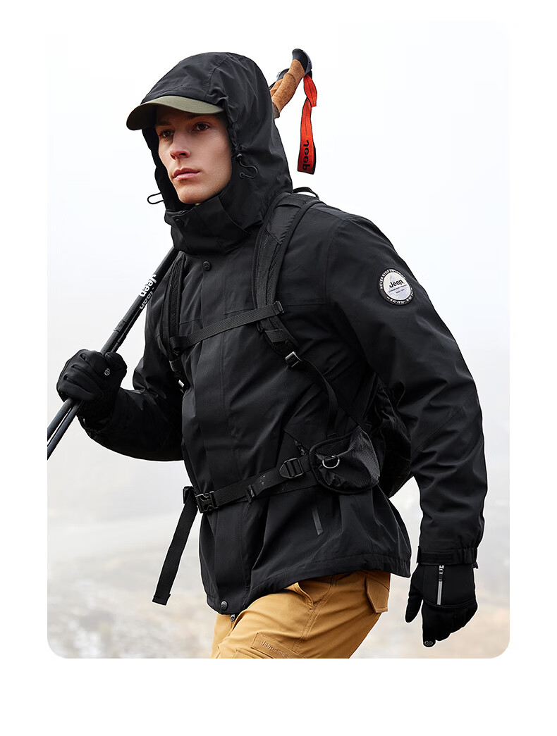 Jeep Men's Three-In Jacket, Outdoor Windproof And Waterproof, Detachable Fleece, Mountaineering Coat, 081 Brand, Black, Size M 22