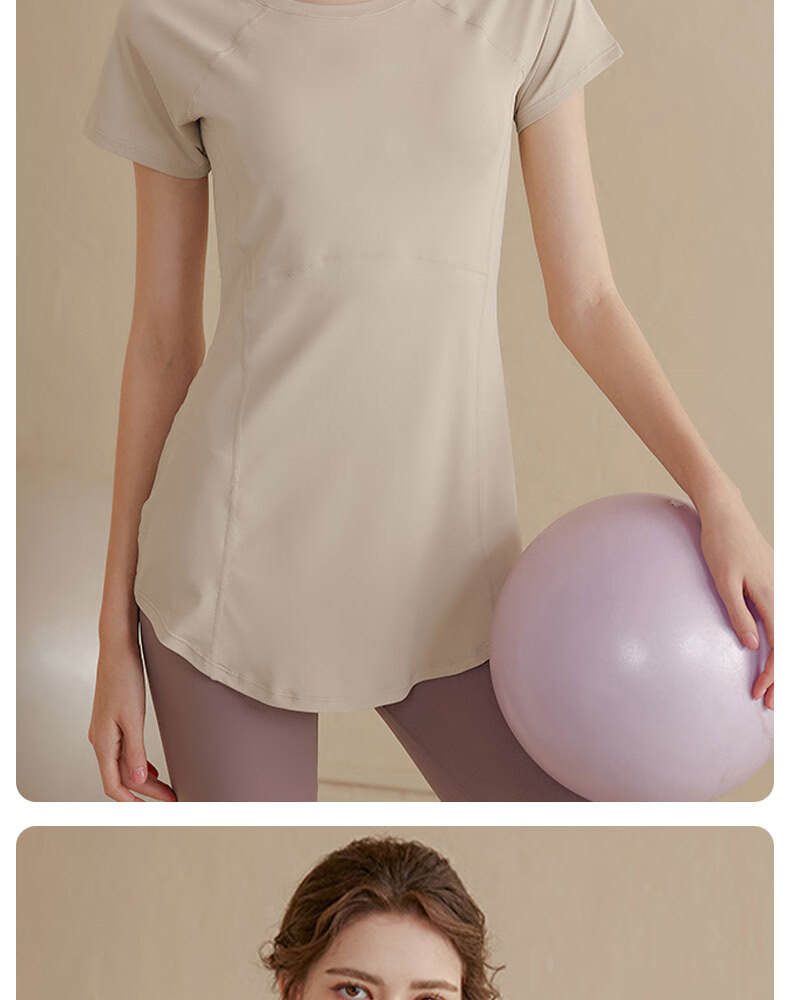 XUEXIMAN Yoga Wear Sports Top for Women, Summer Quick-Dry Short-Sleeve T-Shirt, Mid-Length, Hip-Covering, Slimming, Breathable, for Running And Fitness 10