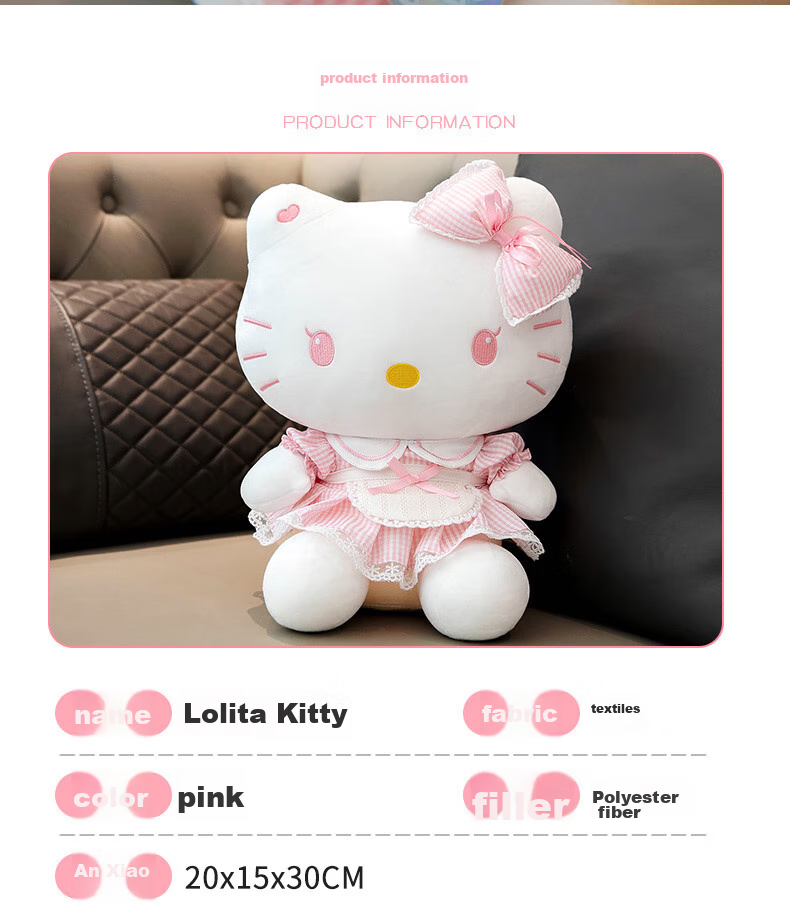 Hello Kitty Sanrio Plush Toy Doll Stuffed Animal Pillow Decoration Birthday Gift for Girls, Cat Cat Figurine 4