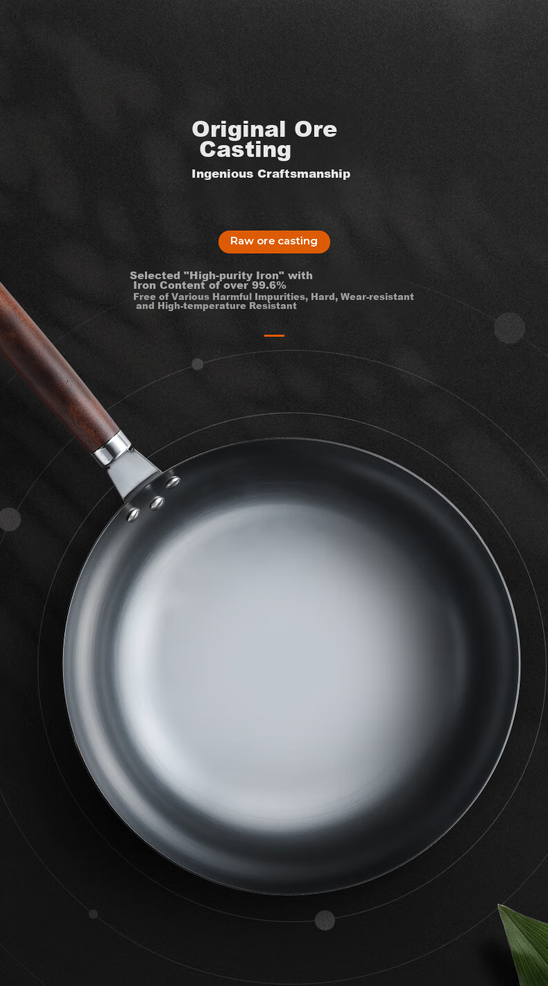 Joyoung Wok Iron Pan, Healthy Non-Coated Pure Iron Pan, Rust-Resistant Cooking Pan, Suitable for Stove And Burner, 32cm 5