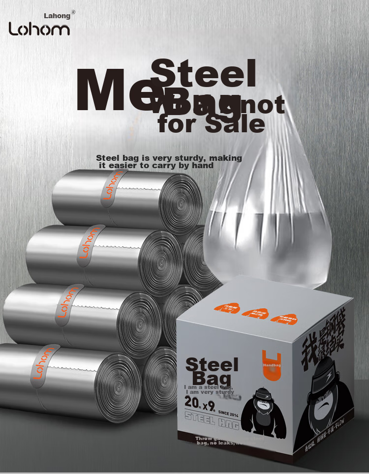 Lahong Steel Bag Vest Garbage Bags, Silver, 45*60cm, 180 Pieces, 1 Mil Thickness, Household Thickened Handheld Plastic Bags, Kitchen Medium Size 2