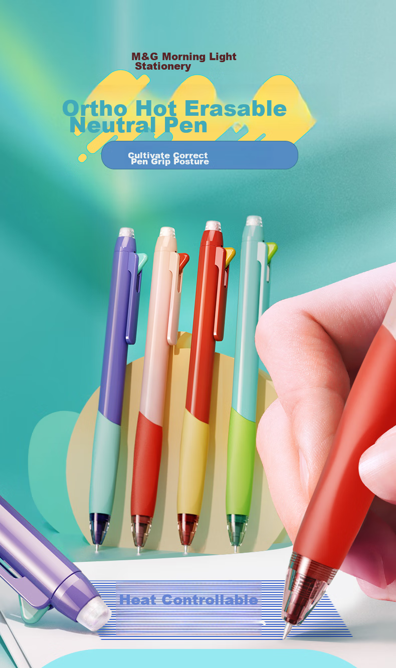 M&G Stationery Erasable Gel Pen with Comfort Grip Design, Retractable Bullet Tip 0.5mm Crystal Blue Color for Elementary School Students, Red Barrel 4-Pack AKPK0404B2 1