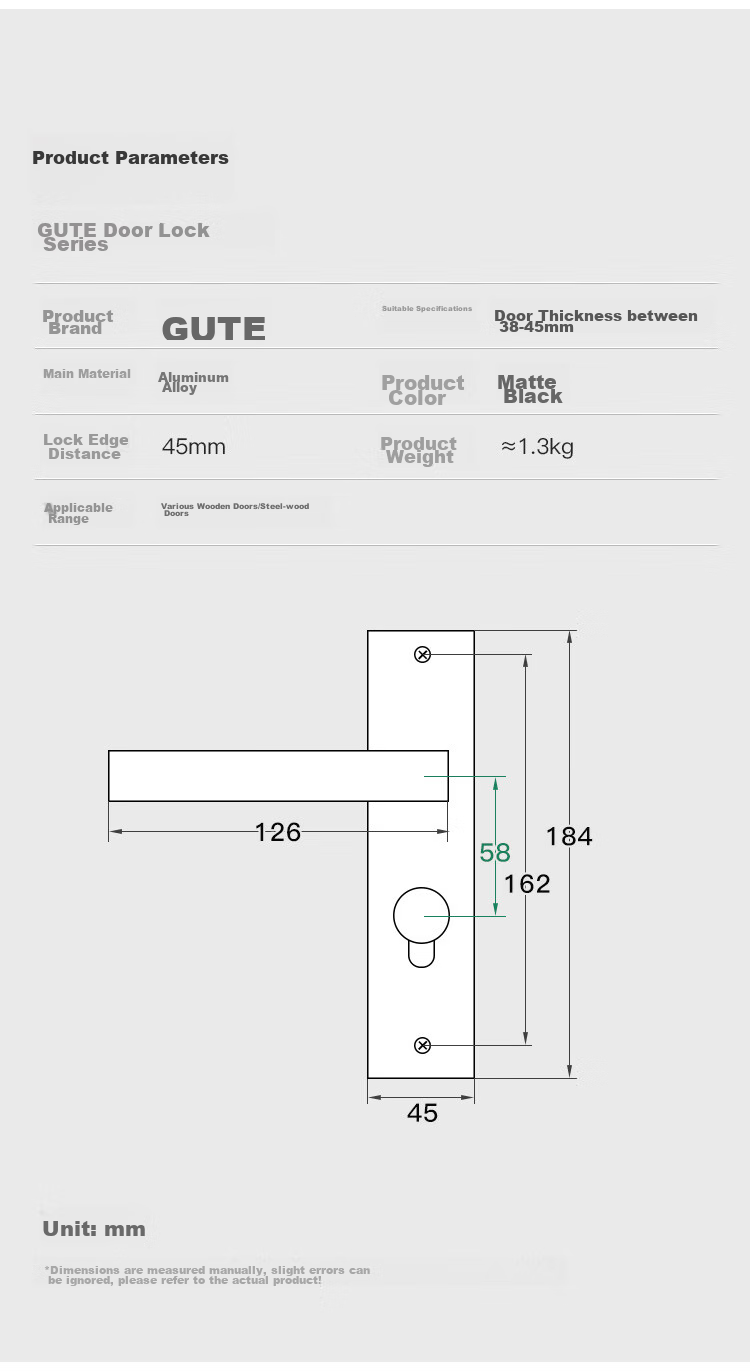 GUTE Door Lock, Interior Bedroom Door Lock, American Black Bathroom Solid Wood Door Handle, Home Lock Hardware 8