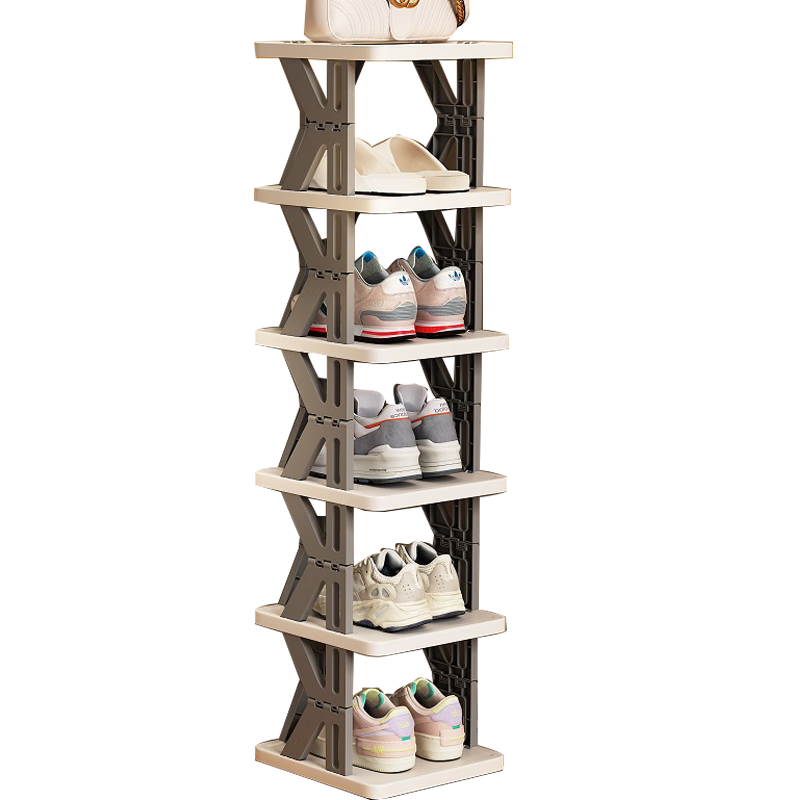 Anerya Shoe Rack, Simple Checkered Pattern at Entrance, Multi-Layer Space-Saving Foldable Storage Shoe Cabinet, Six Layers