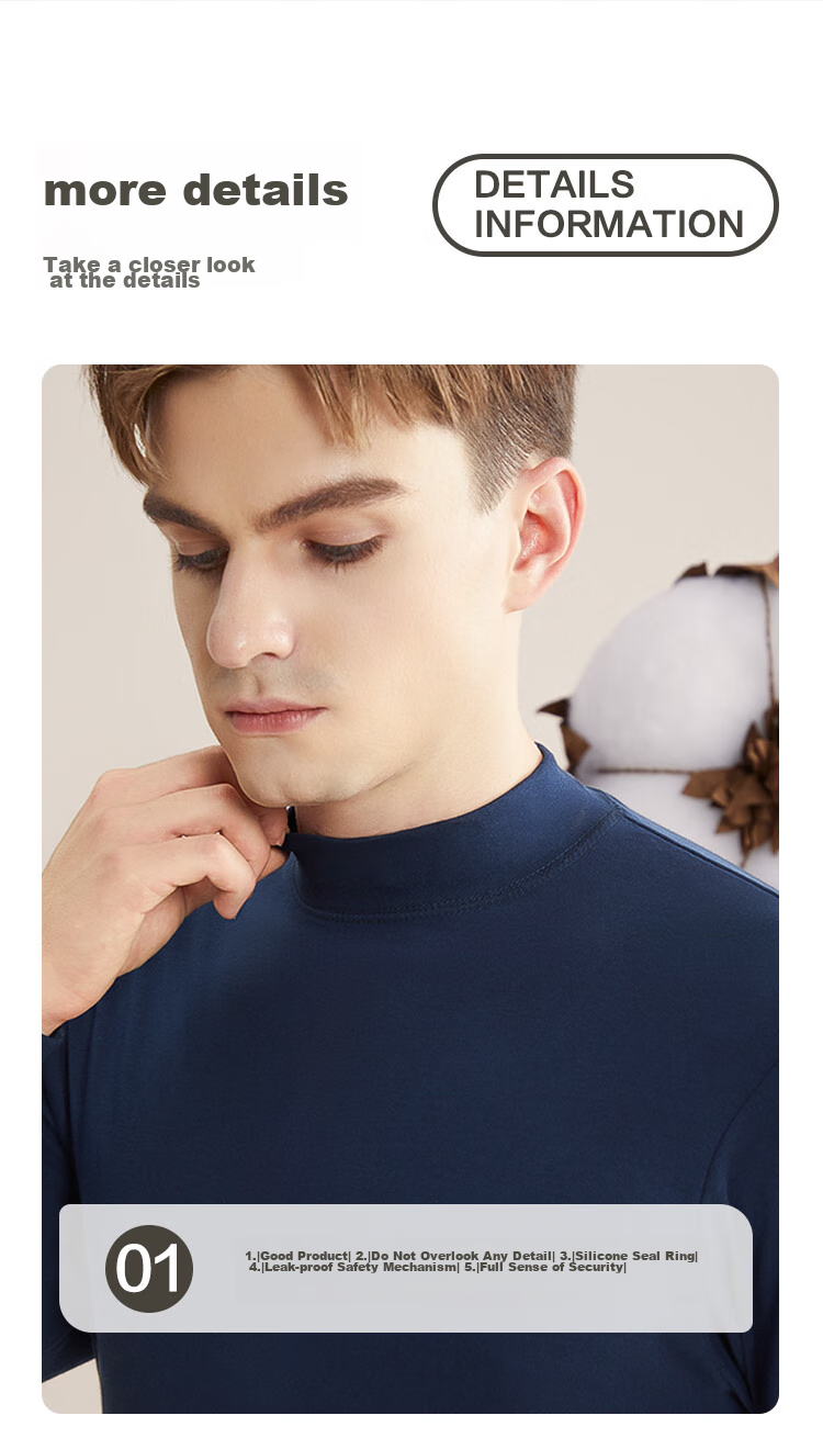 Hodo Men's Pure Cotton Thermal Underwear Set for Autumn, Semi-Turtleneck Base Layer for Middle-Aged And Elderly Men, Navy Blue, Size 185/110 12