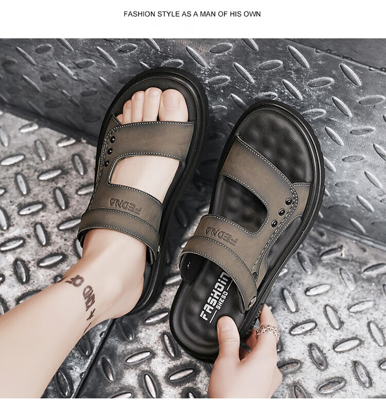 CARTELO Leather Sandals for Men, Summer 2026 Breathable Beach Shoes, Dual-Use Men's Outdoor Slippers, Perforated Sandals 10