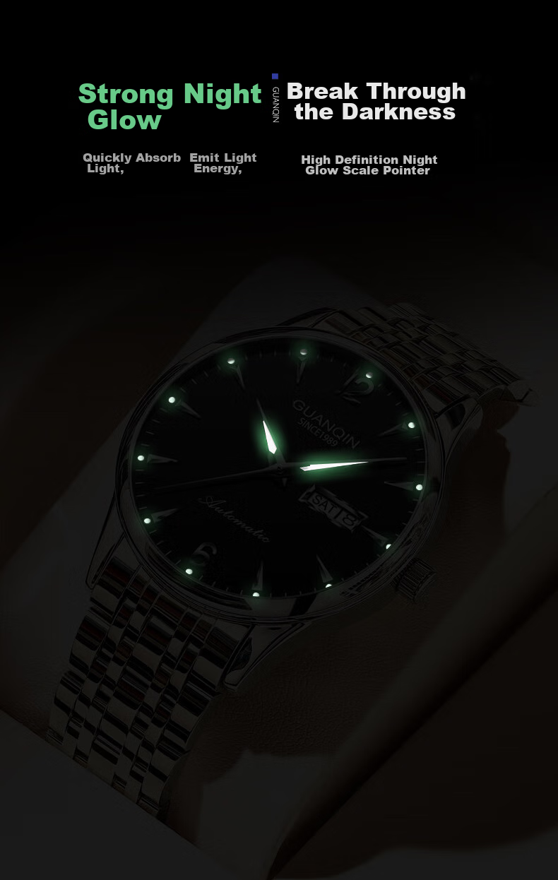 GUANQIN Men's Mechanical Watch, 2026 New Model Fully Automatic Business Style Waterproof Luminous Watch, Gift for Dad on Father's Day 12
