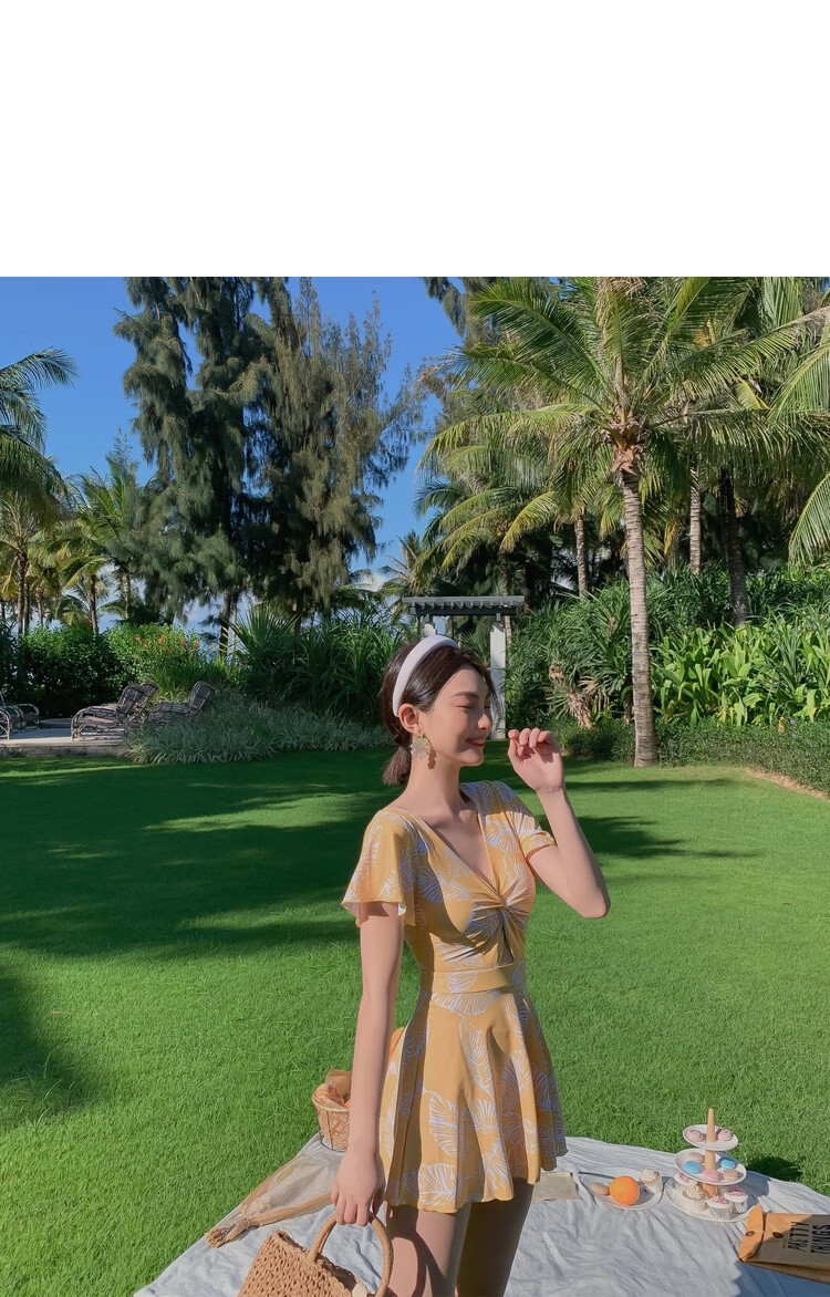 Yimeishan One-Piece Swimsuit for Girls, Plus Size, Slimming, 2026 New Style, Skirted Conservative Beach Vacation Swimwear, Hot Spring 13