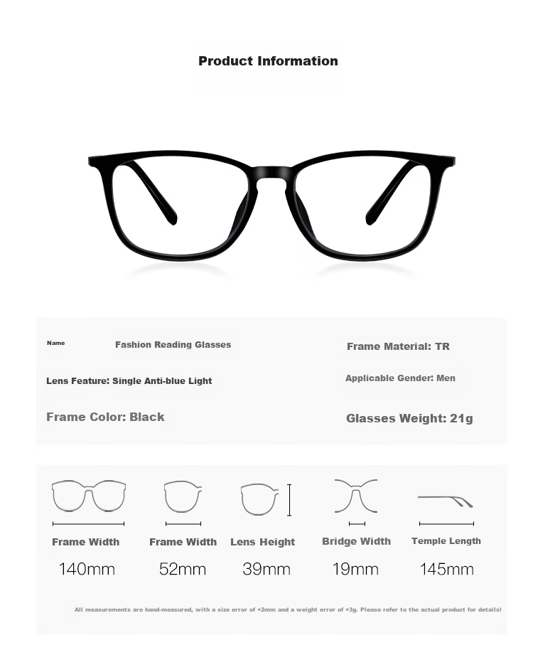Mr. PuTian National Trend Anti-Blue Light Reading Glasses for Men And Women, Presbyopic Glasses for Elderly, Black Frame, 200 Degrees (55 Years - 59 Years) 8
