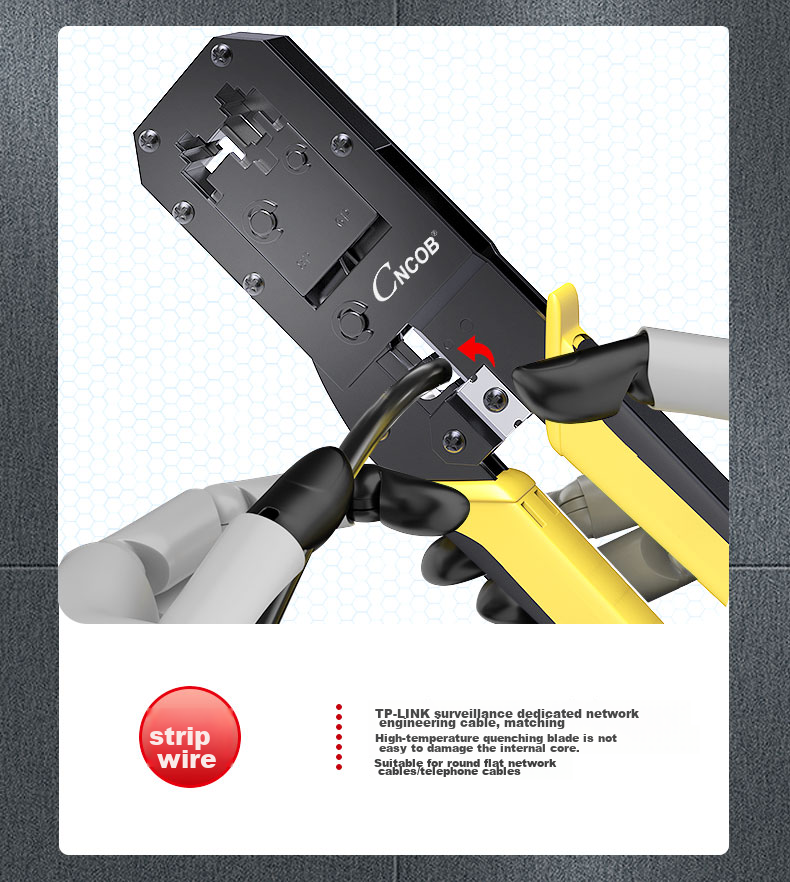 CNCOB Cat6 Ethernet Cable Crimper Set, Labor-Saving Ratchet Spring Design, Dual-Use Stripping And Cutting Pliers, Network Telephone RJ45 Connector Crimping Tool CN-A 7