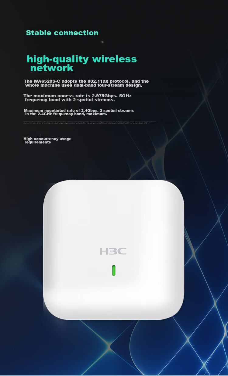 H3C WiFi6 Wireless AP 3000M Dual-Band Four-Stream Dual Gigabit Indoor Ceiling-Mount Enterprise-Level Whole-Home 5G High-Speed Wireless Access Point Supports 80 Devices WA6320-SI-H20 2