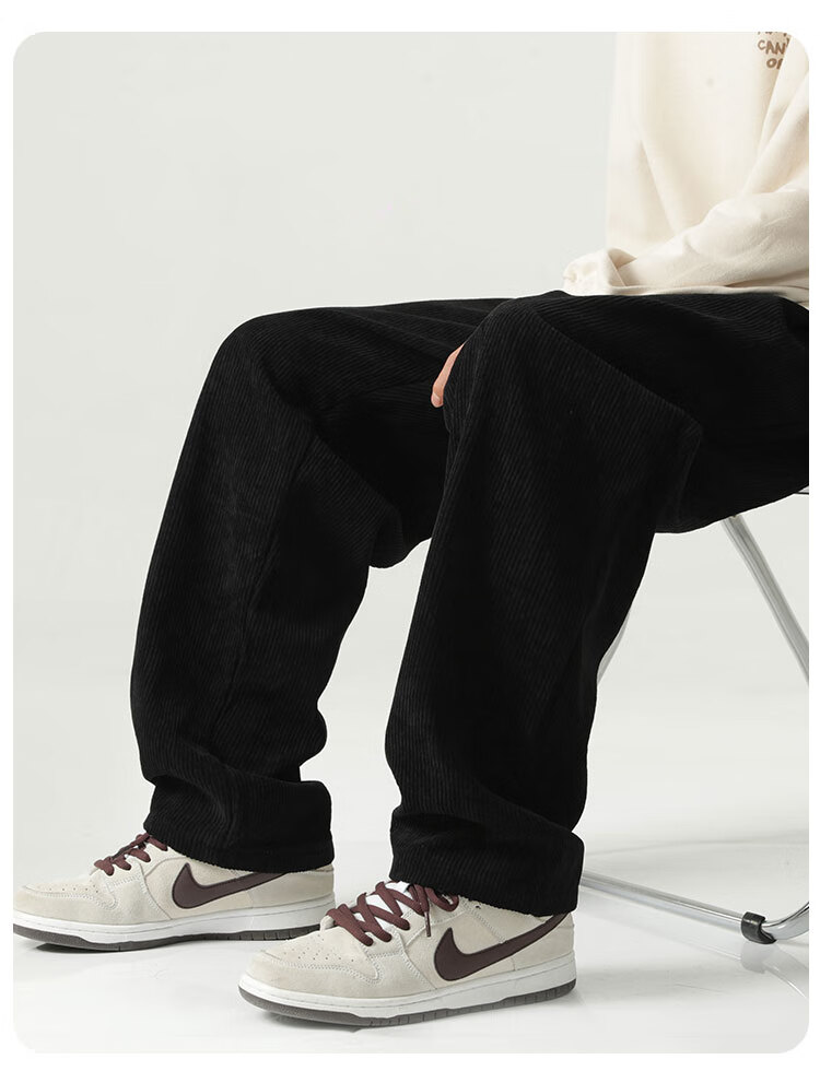 MMOPTOP Corduroy Pants for Men, Spring And Summer Vintage Loose-Fitting Straight-Leg Casual Trousers, 8302 Off-White S 8