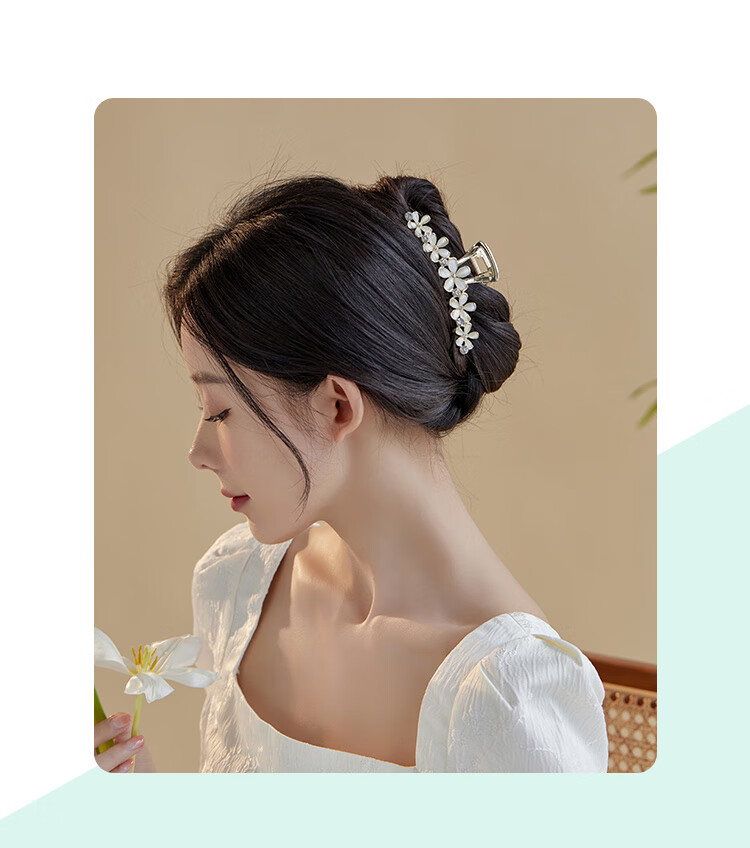 CHIMERA Elegant Hair Claw Clip with Flower And Shark Design, Luxurious Hair Clip for Back of Head, Bun Maker, Mid-Autumn Festival Gift for Wome 7
