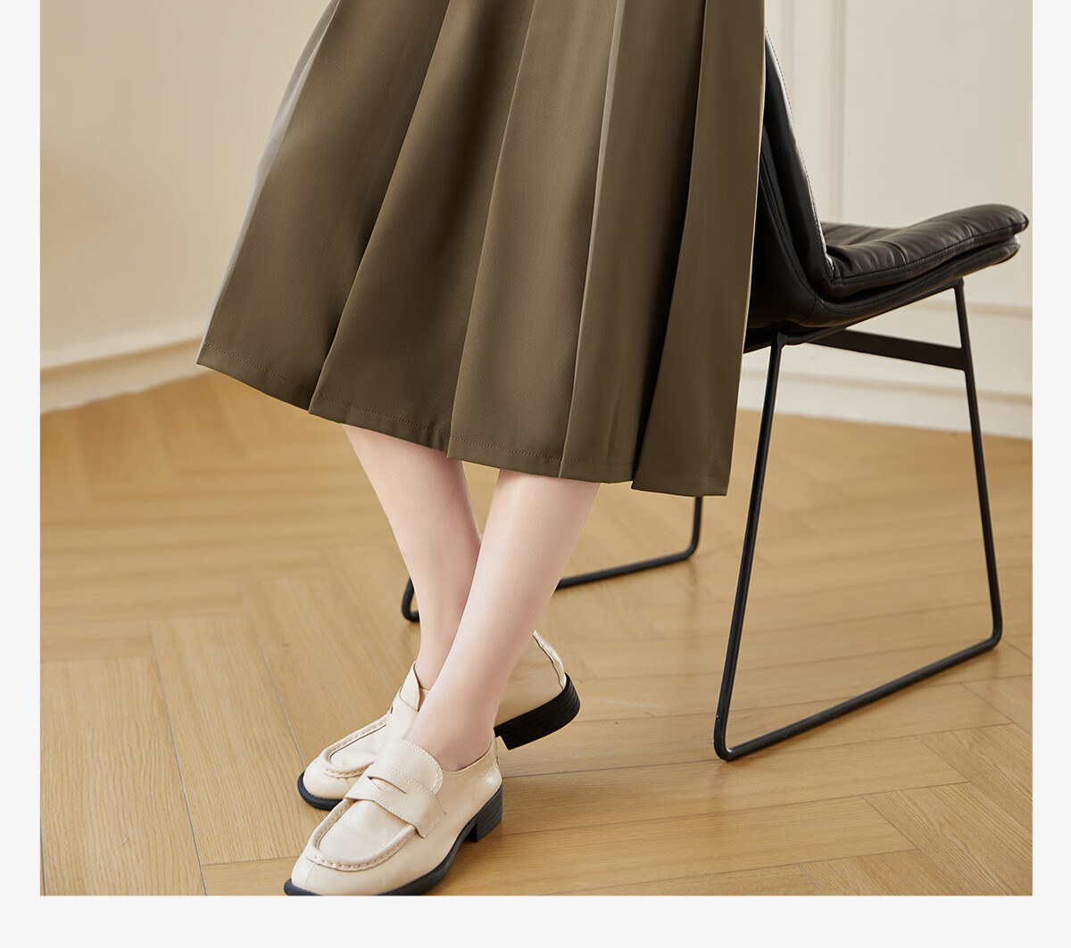 Chushen Spring And Autumn Midi Skirt for Women, Wilderness Maillard High-Waist Academic Style A-Line Design Pleated Skirt S143B2003 1