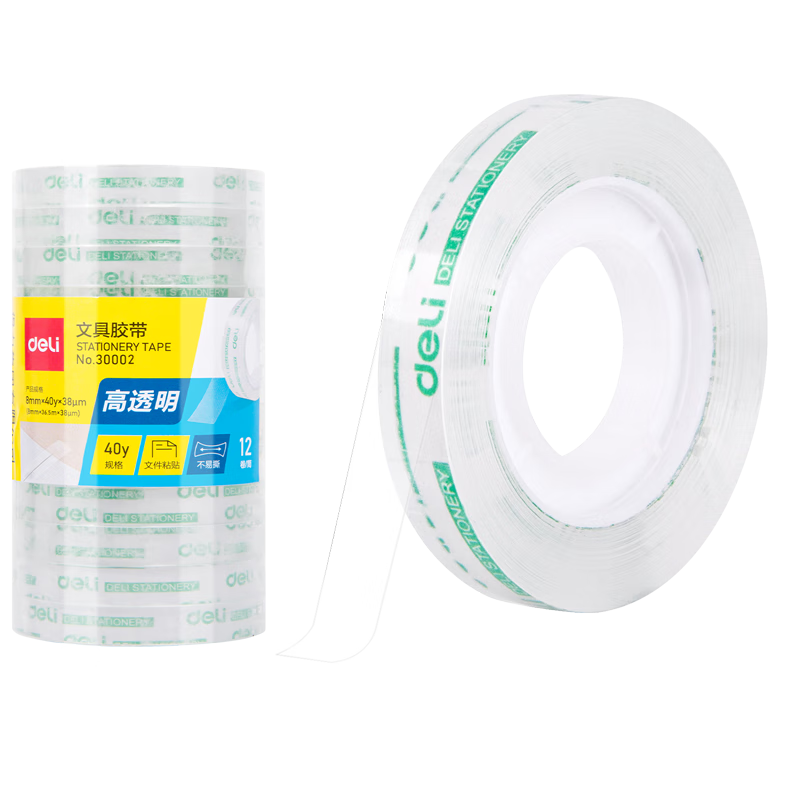 Deli Strong Transparent Tape 8mm*40y High Adhesive Small Tape School Essential Study Supplies Error Correction Student Stationery 12 Rolls/Tube Office Supplies 30002
