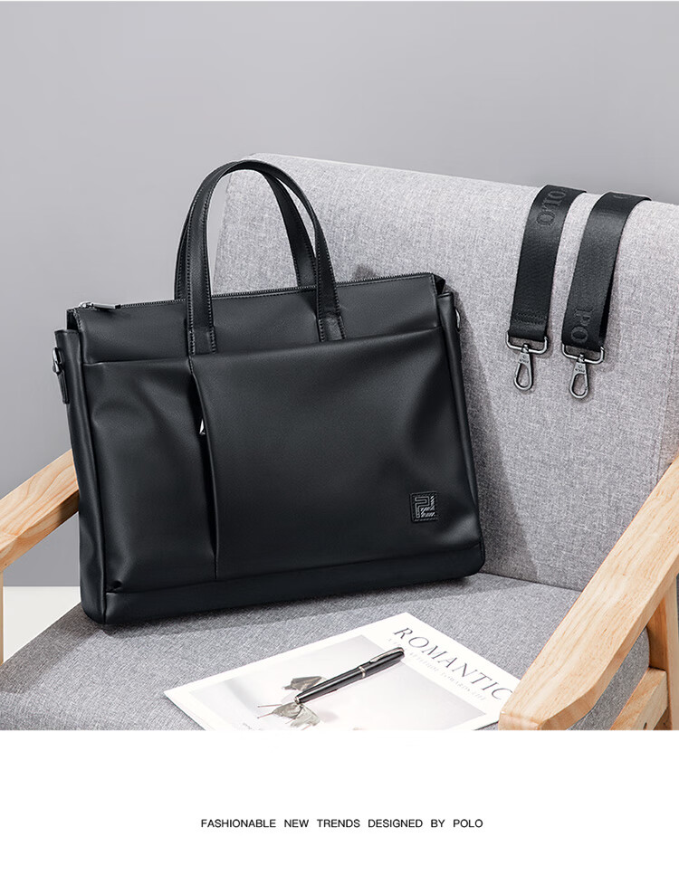 POLO Leather Briefcase, Men's Business Handbag, 16-Inch Laptop Bag, Horizontal Style, Single-Shoulder Document Bag, Birthday Gift 19