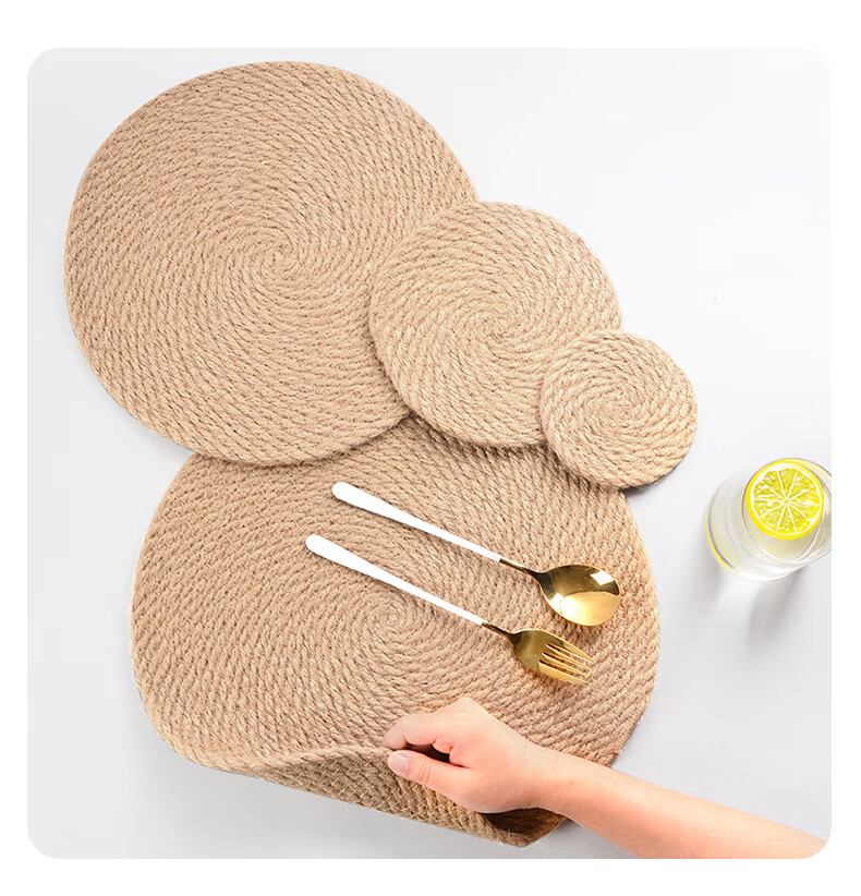 Jingxun Linen Woven Heat-Resistant Placemats, Anti-Scalding Table Mats, Pot Holders, Dish Coasters, Table Mats, Bowl Coasters, Home Use Coasters, Set of 4, 11cm Each 2