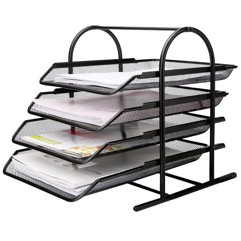 Kelangxinsheng Four-Tier Metal Mesh File Tray, Desktop Storage File Organizer/document Rack/file Basket, Pull-Out Drawer in Front And Back, 4-Layer File Tray