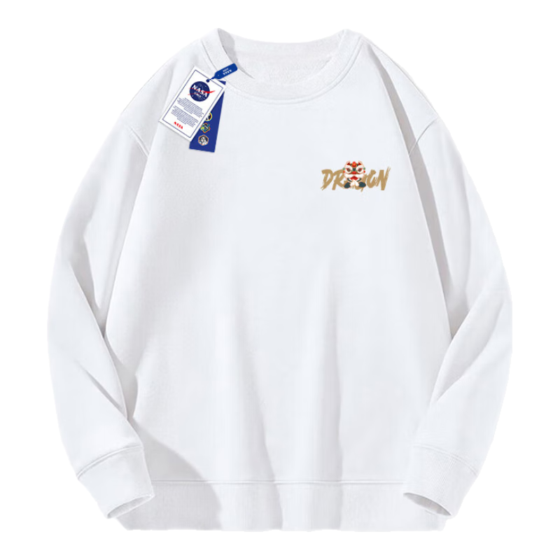 NASA GISS Official Trendy Sweatshirt for Men, Loose-Fitting Crew Neck Pullover, Korean-Style Long-Sleeve Casual Base Layer, Men's Clothing, White, XL