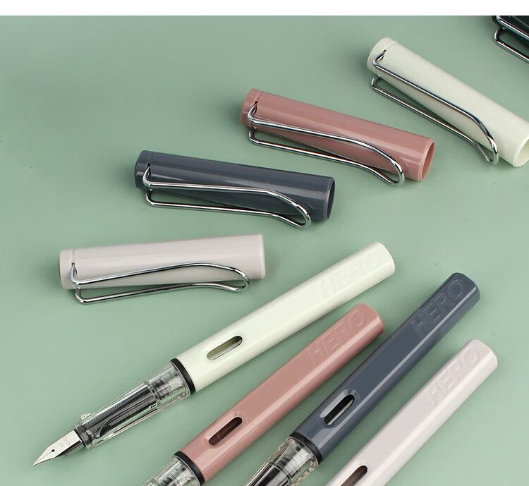 HERO Fountain Pen 359 Posture Correction EF Nib Thin and Thick Craft Student Calligraphy Pen with 6 Random Ink Cartridges Iridium Nib Signature Pen Morandi Deep Blue 3