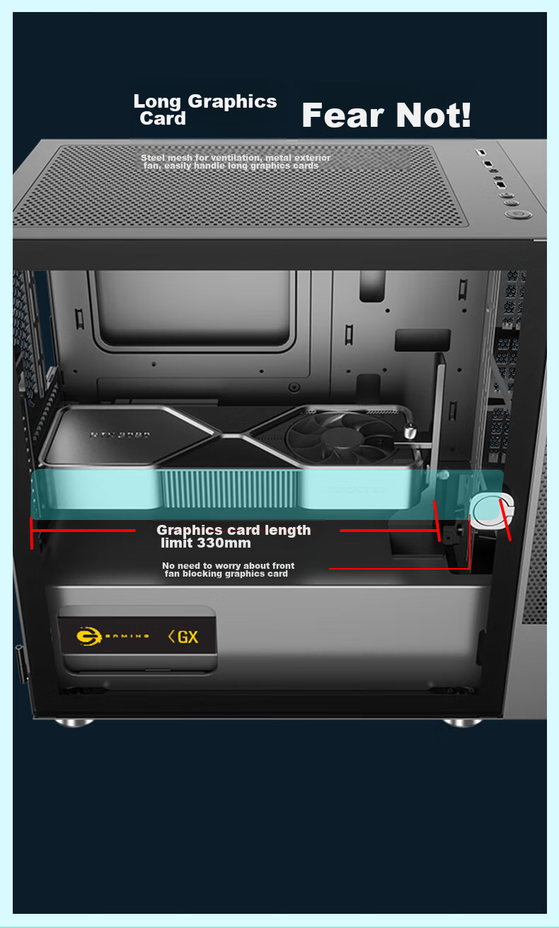 Great Wall Archimedes 1 Black Computer Case (Extra Wide Form Factor/MATX Small Motherboard/240mm Water Cooling Support/Glass Side Panel Fully Transparent/20cm Fan Mounts/Supports 50 Series Graphics Card) 7