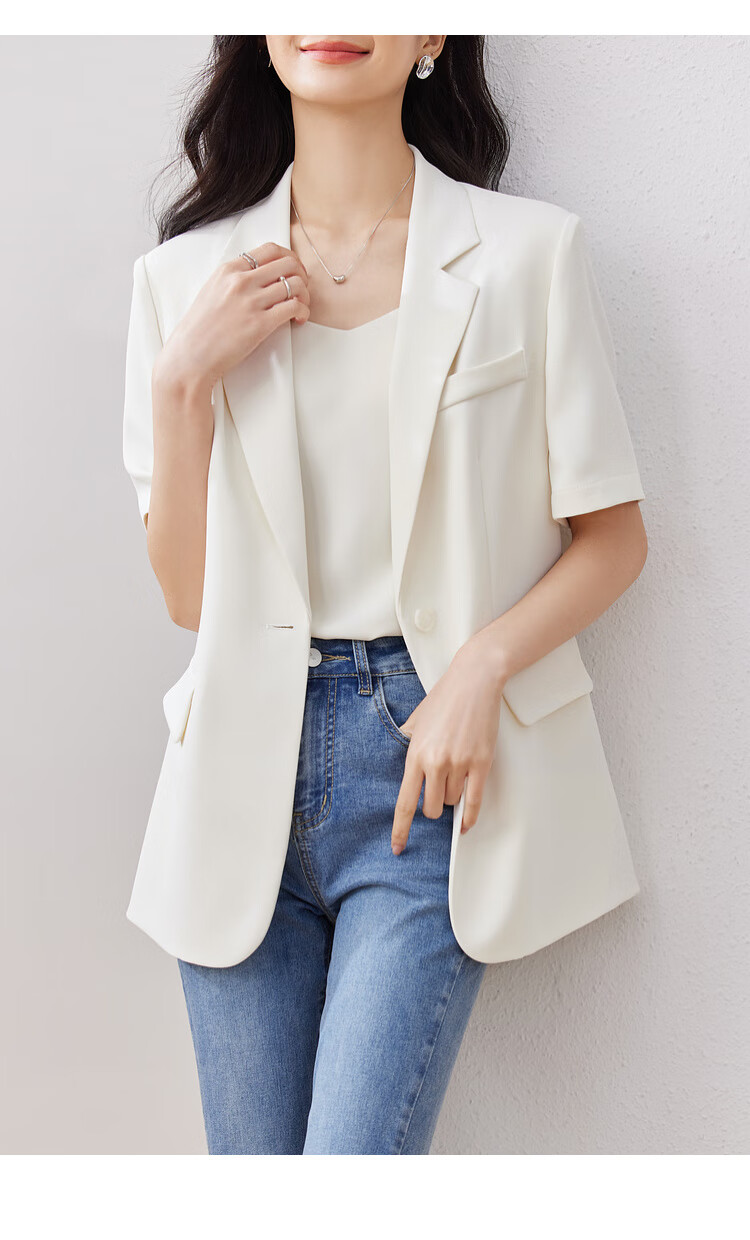 Sentubila Three-Dimensional Draping Summer Casual Short-Sleeve Blazer for Women, Elegant Office Suit Jacket, Black, S 17