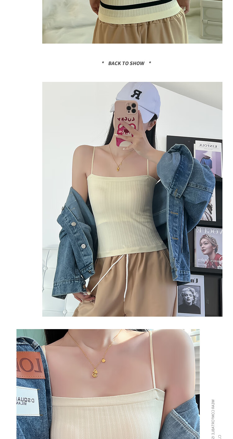 Modal Striped Cami Tank Top for Women Summer Thin Innerwear with Chest Pad Sexy Back Anti-Exposure Outerwear Base Tube Top 9