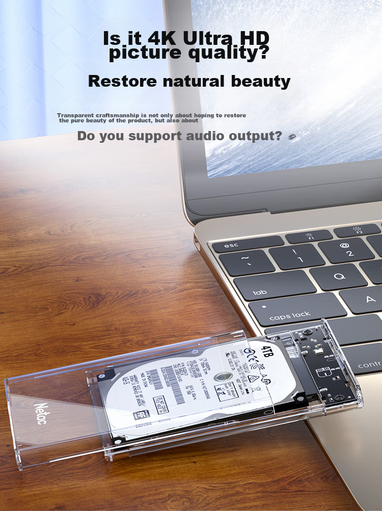 Netac External Hard Drive Enclosure, 2.5-Inch Type-C SATA Serial Port, Laptop And Desktop Compatible, for Solid State And Mechanical SSD Drives, WH11 CtoC 2