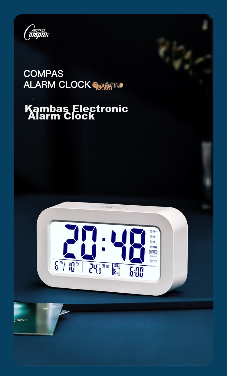 Compas Multifunctional Electronic Alarm Clock for Students, Wake-Up Device, Digital Clock, Essential for Back-To And Graduation Season, 801 Blue New Year Gift for Students And Childre 1
