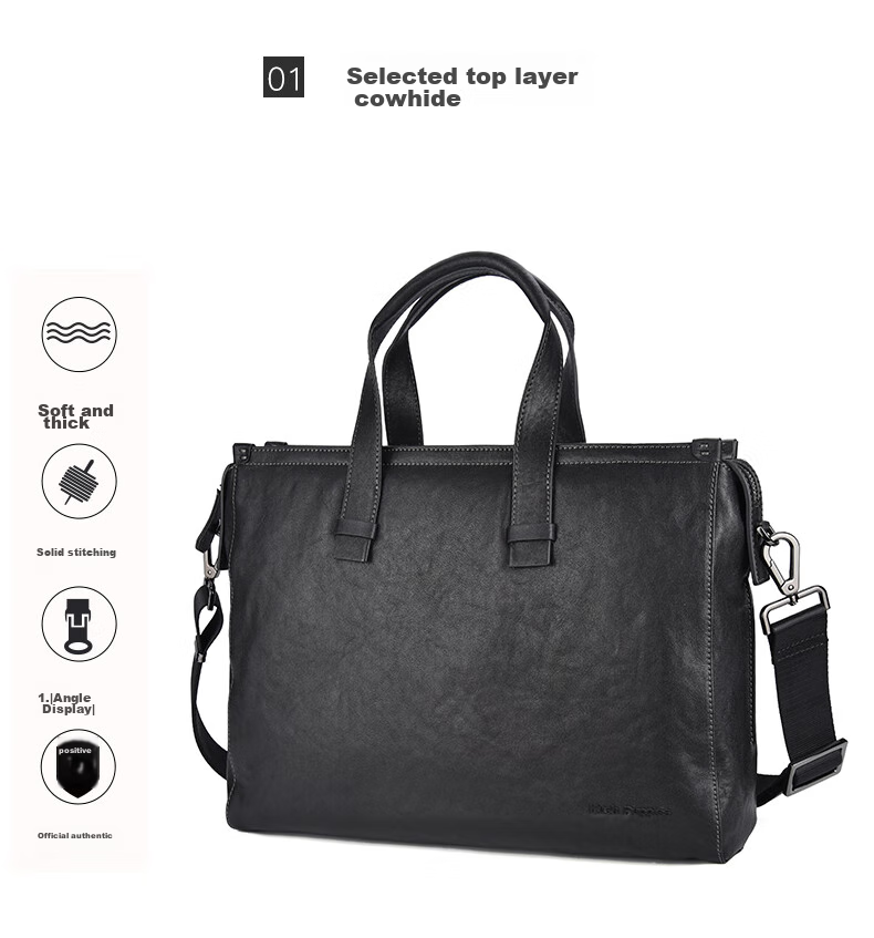 Hush Puppies Briefcase, Men's Handbag, Genuine Leather, Business Large Capacity Laptop Bag, 14 Inches, Gift for Boyfriend 3