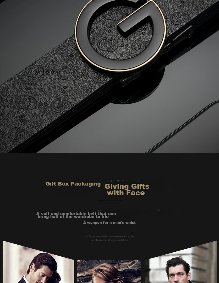 GOLF Men's Belt with Automatic Buckle, Double-Sided Cowhide Waistband, G-Buckle Letter Trouser Belt, Gift Box Packaging, Birthday Present for Boyfriend 4