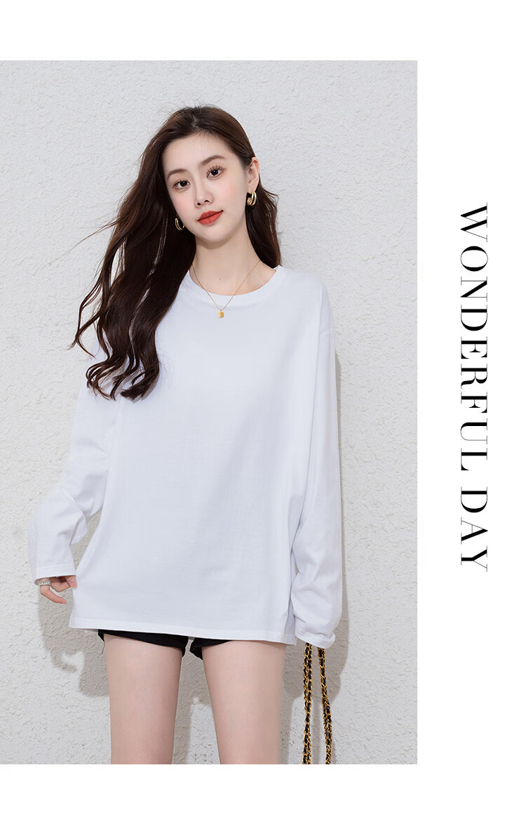 NOME Long-Sleeve T-Shirt for Women, 2024 New Spring And Autumn Style, Pure Cotton Mid-Length Loose Comfortable Base Layer Solid Color Top, Black, XL 5
