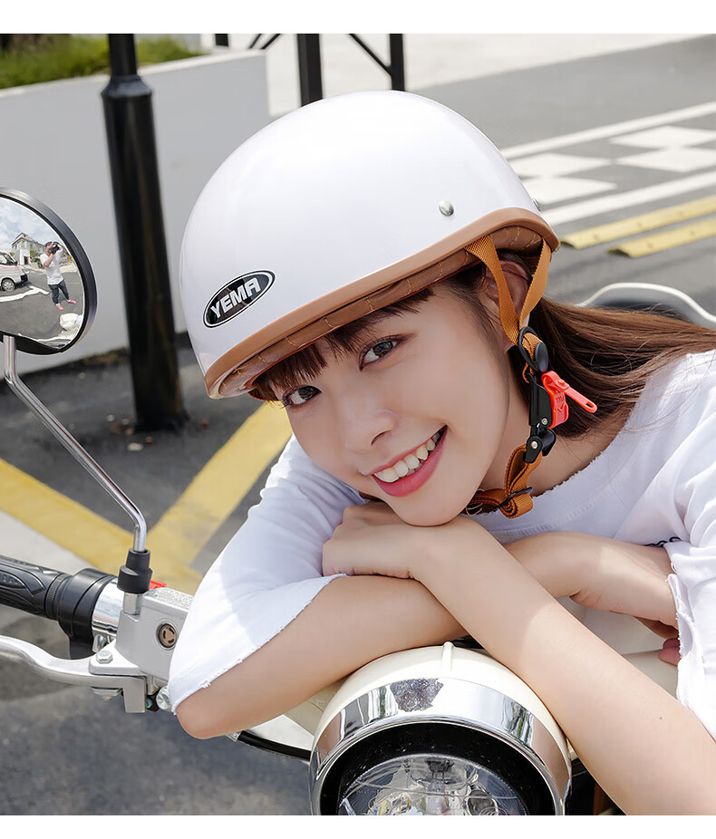 YEMA 3C Certified 352S Electric Motorcycle Helmet Men's Retro Half Helmet Electric Scooter Safety Helmet Women's Four-Season Lightweight Summer One Size Khaki White 5