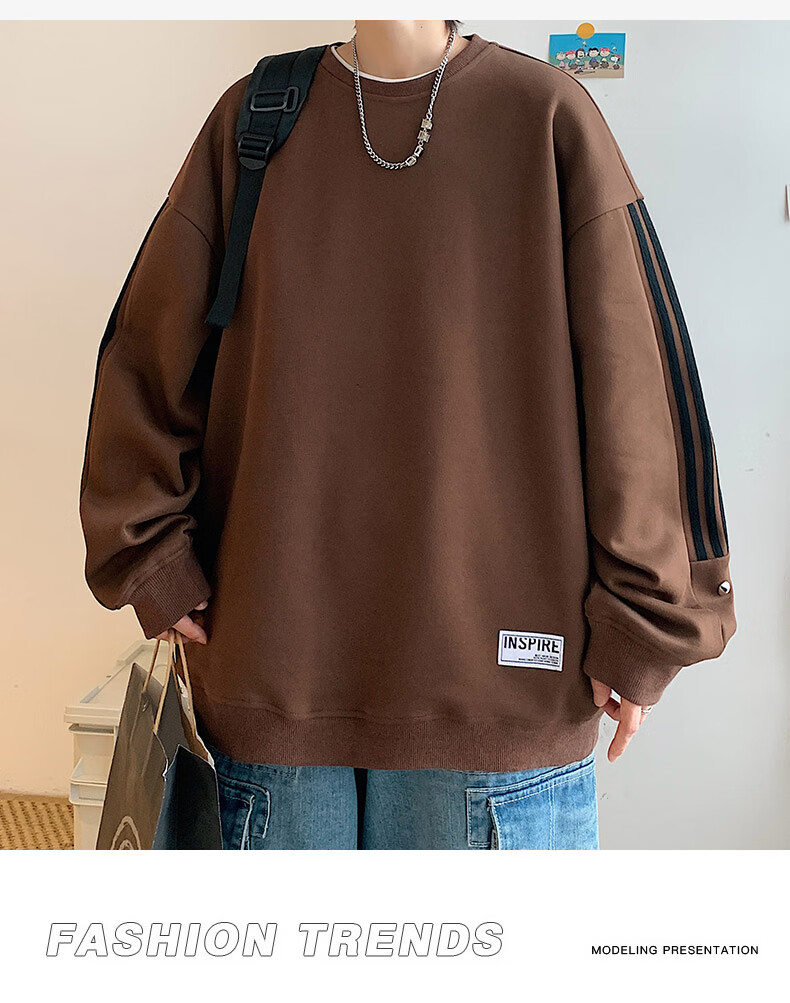 Foss Phil Men's Sweatshirt, Spring And Autumn Casual Loose Long-Sleeve T-Shirt, Striped Round Neck Top, 8801 Black M 17