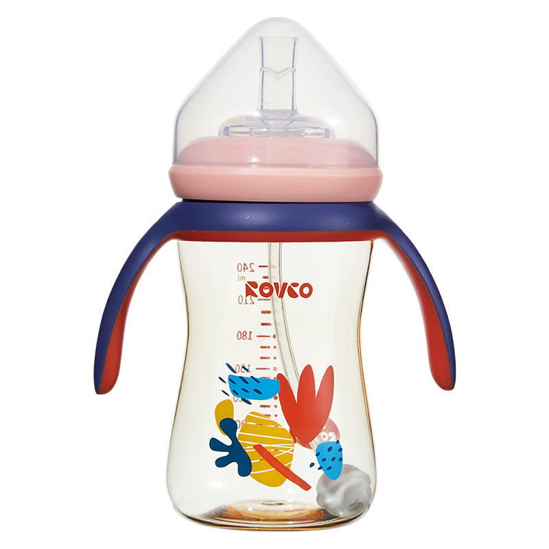 Rikang Straw Bottle, 6 Months+, with Gravity Ball Wide-Mouth Bottle, PPSU with Handle, 240ml, Pink N1063-3