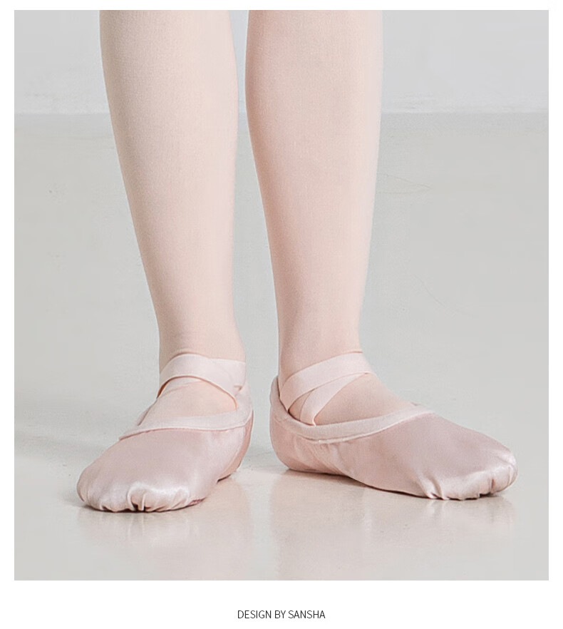 Sansha Children's Dance Practice Shoes, Elastic Satin Ballet Flats, Two-Piece Sole Cat Paw Shoes, English Satin, Size 32 5