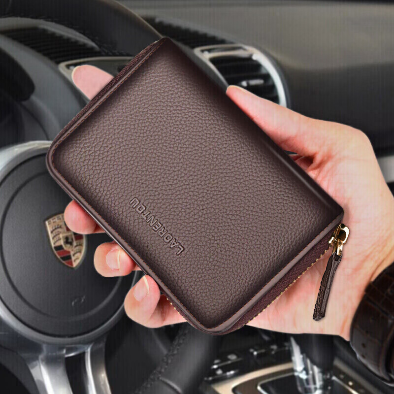 LAORENTOU Men's Card Holder, Multifunctional Large Capacity Coin Purse, Simple And Practical Card Case, Brow