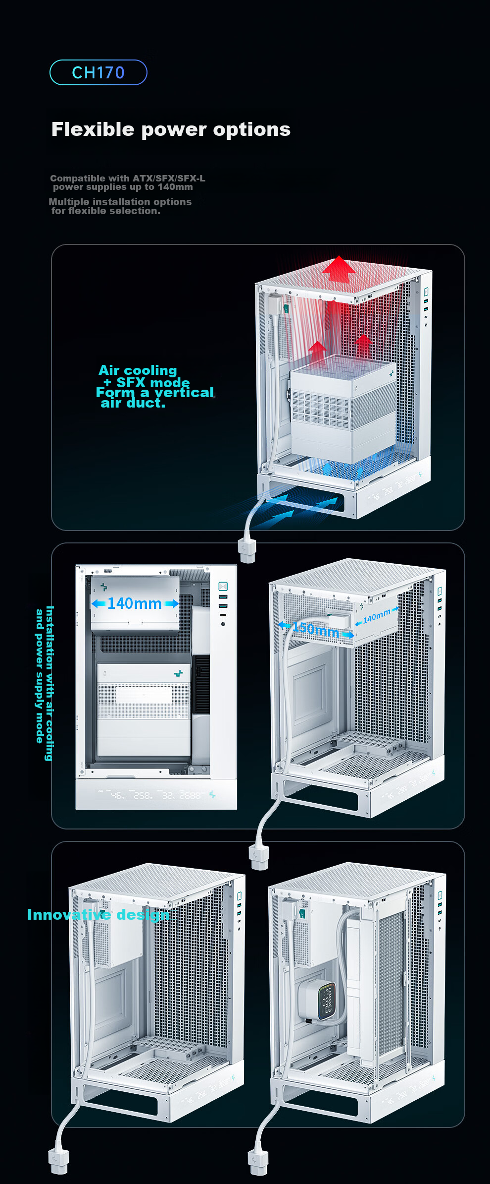 DEEPCOOL CH270 Vertical Back-Insert Case White Vertical MATX Structure Supports Back-Insert Motherboard Compatible with 360 Water Cooling ATX Power Supply 10