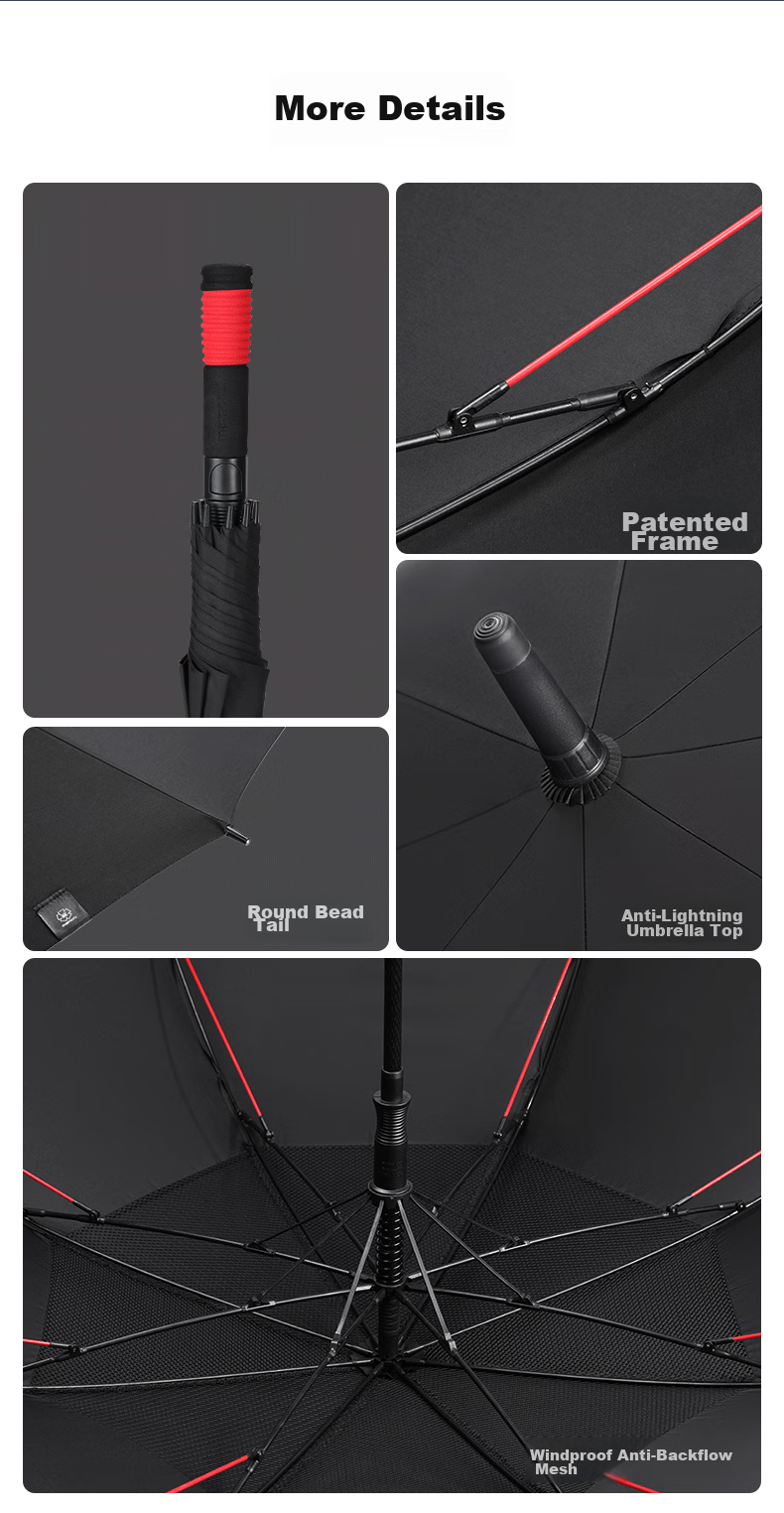 MAMORU Straight Handle Thick Umbrella, Large Size Windproof Automatic Umbrella for Men, Business Use, Black, 135cm 12