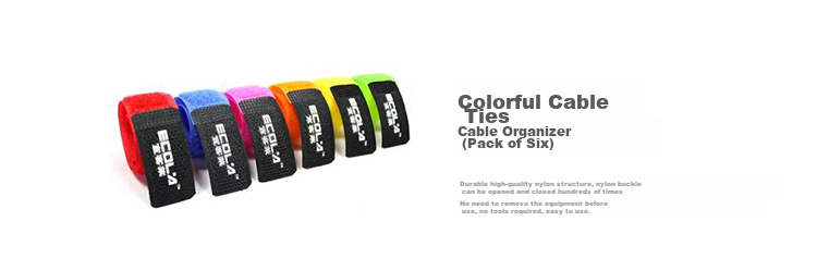 ECOLA [6-Pack] Colorful Cable Ties, Data Cable Organizer, Computer And Phone Charging Cable Organizer Clips, Home Office Desk Cable Management Tool PQ-06 1