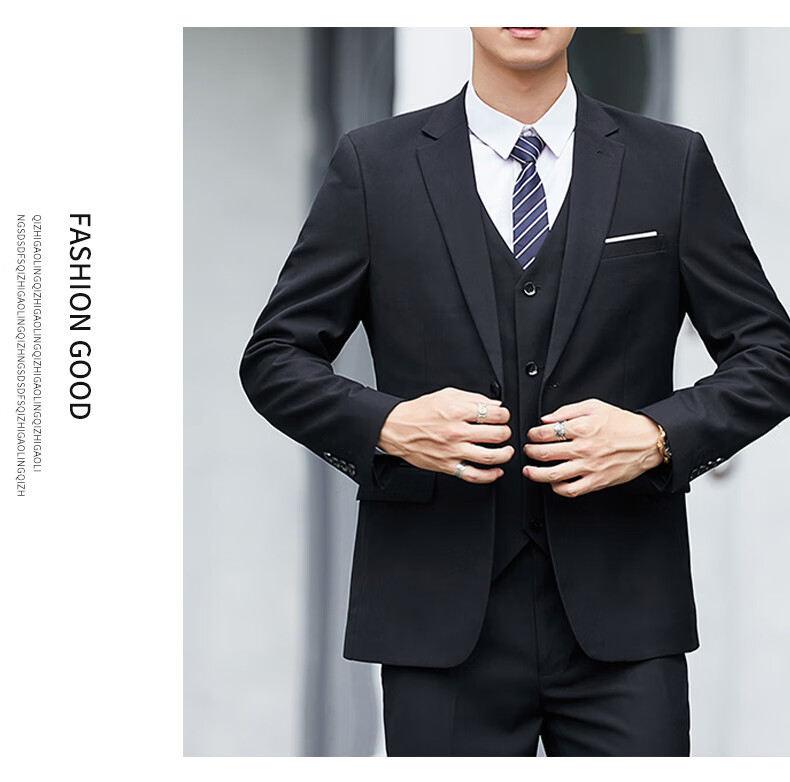 ROMON Men's Suit Set, Business Slim Fit Formal Wear, Wedding Suit, Men's Clothing Three-Piece Set, 2318 Black XL 9