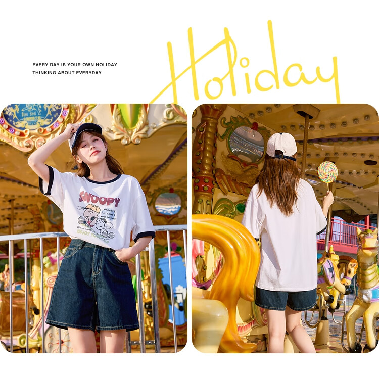 TonLion 2025 Women's Snoopy Colorblock Crew Neck Short Sleeve T-Shirt 13
