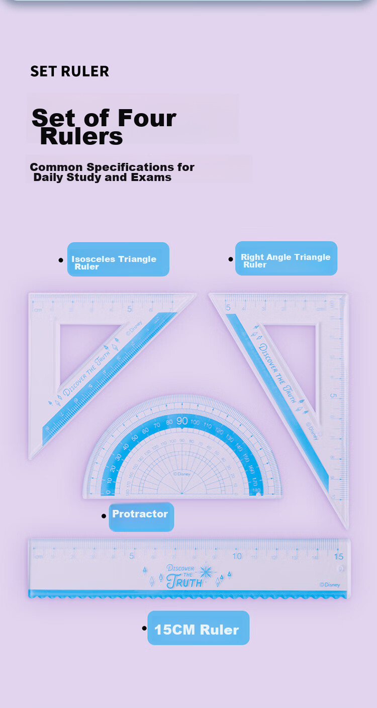 Disney Student Ruler Set with Straight Ruler, Triangle Ruler And Protractor Combination Pack Children's Exam Drawing Stationery Ruler Set Spider-Ma 4