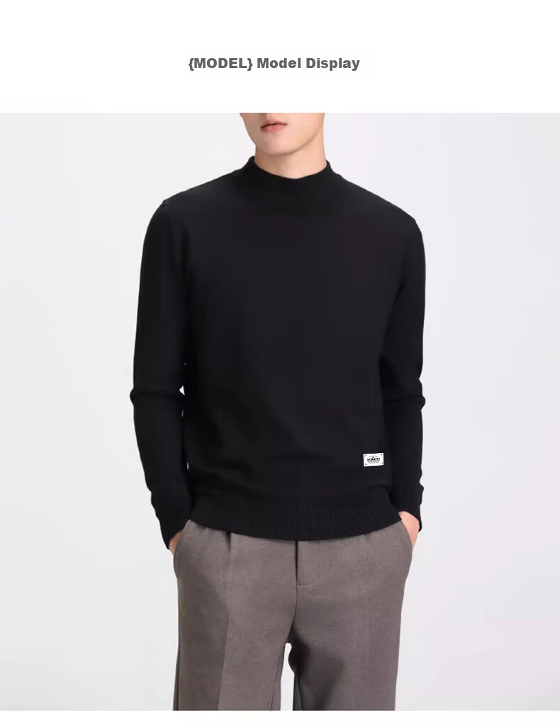Huili All-Wool Sweater for Men, Autumn And Winter High-End Round Neck Warm Base Layer Knit Pullover, Black, Size L 10