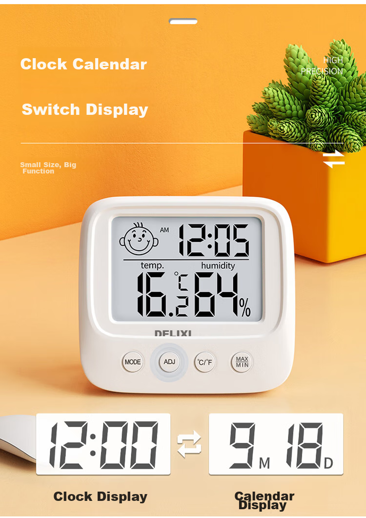 DELIXI ELECTRIC Home Indoor Thermometer with Smiley Face Backlight, Baby Room Electronic Digital Temperature And Humidity Meter, Temperature Gauge DM-1002 11