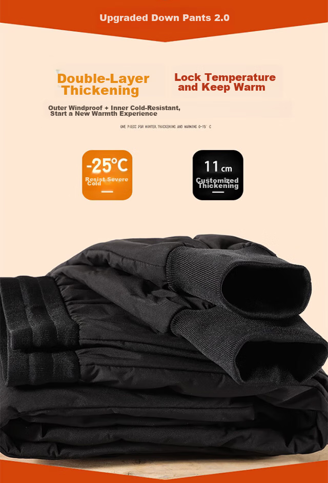 LangSha Women's Down Pants for Outdoor Wear, Winter Fleece-Lined White Duck down Trousers, Women's Tapered Leg Windproof Cotton Pants, Thickened Warm Pants, Black 2