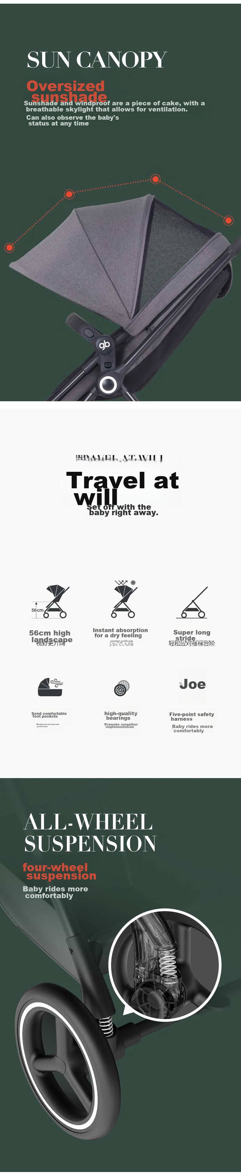 Gb Cloud View Two-Way Lightweight High Landscape Stroller, Can Sit Or Lie Down, Baby Carriage for Outings, Dark Gray 8